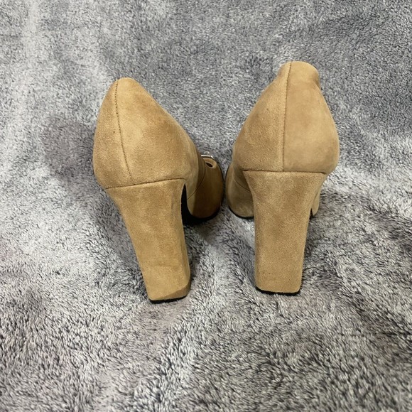 White House Black Market Women’s Theo Camel Tan Suede Color Block Heel Size 7M - Picture 2 of 8